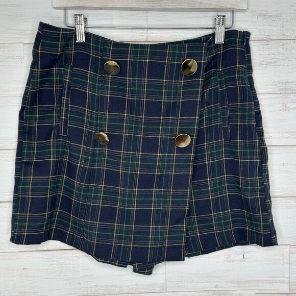 NWT Cali1850 Womens Plaid Skort in Navy Blue and Hunter Green Size Large - Picture 2 of 10